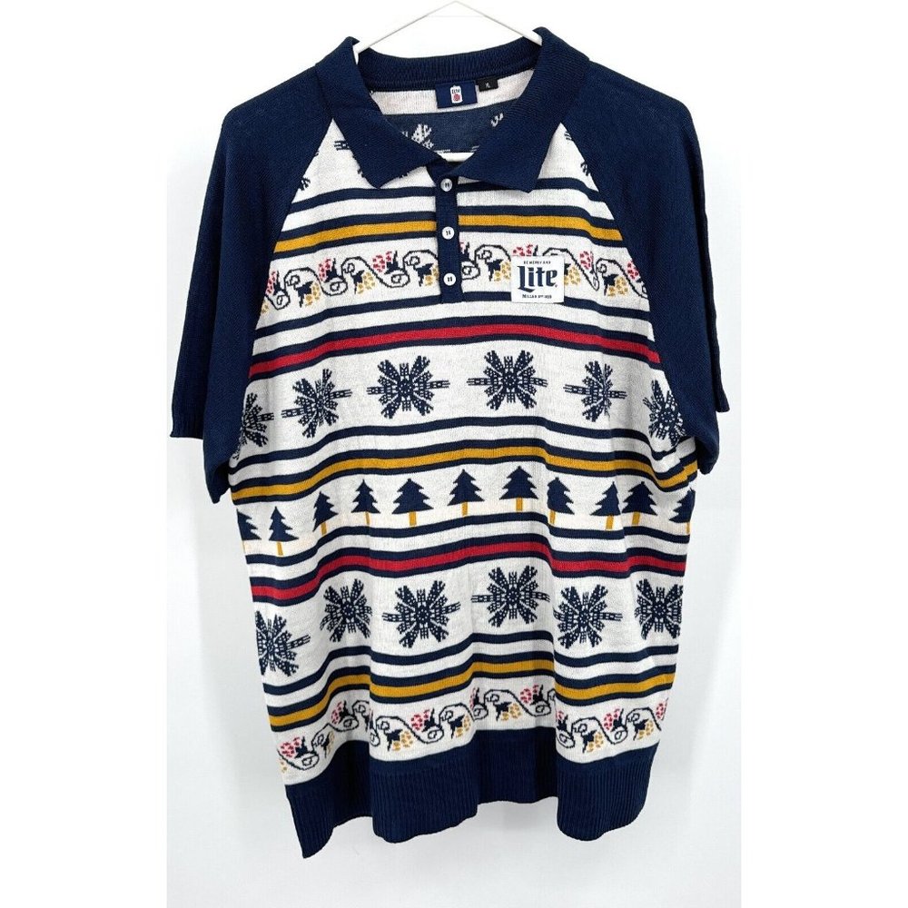 Miller Lite Ugly Christmas Polo Sweater Official Knit Men's XL‎